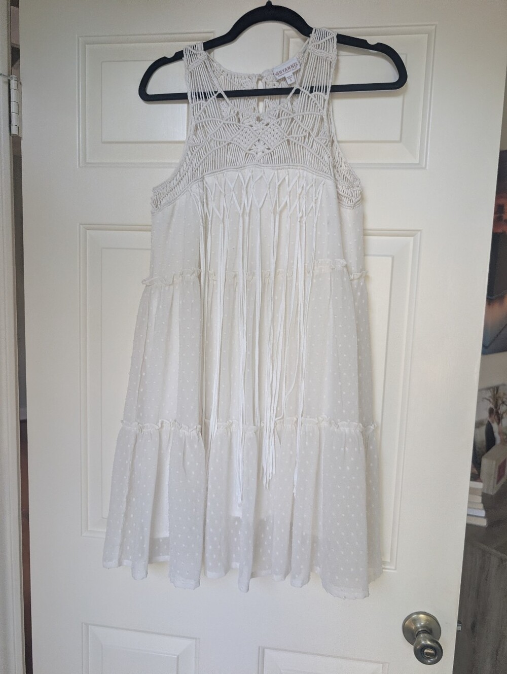 Shyanne Cream Boho Sleeveless Tiered Dress with Macramé Yoke